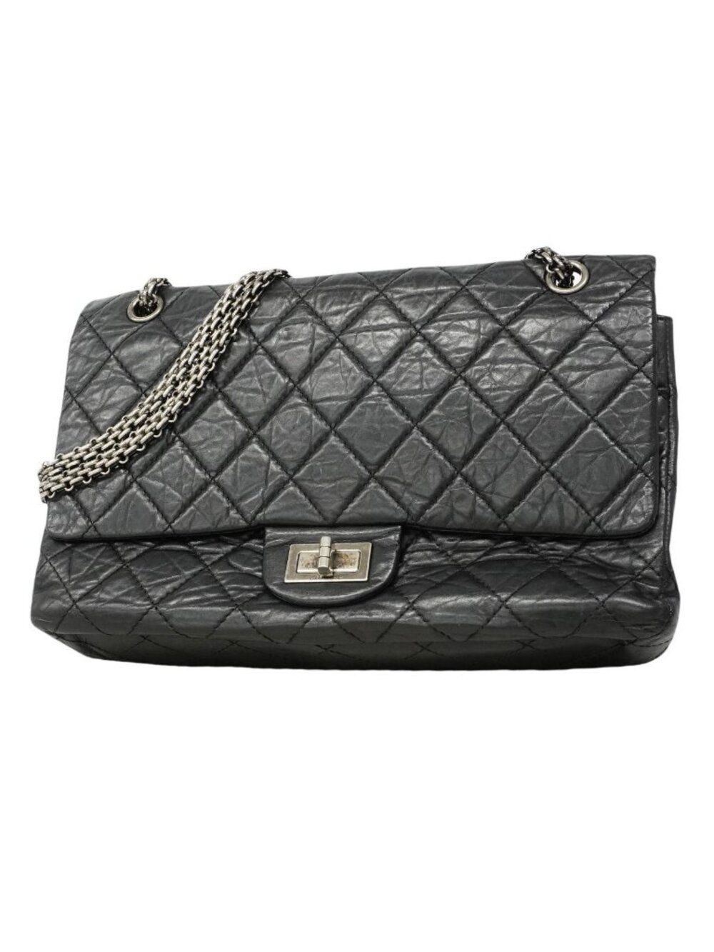 Chanel Shoulder Bag 2.55 Quilted Leather Black Silver